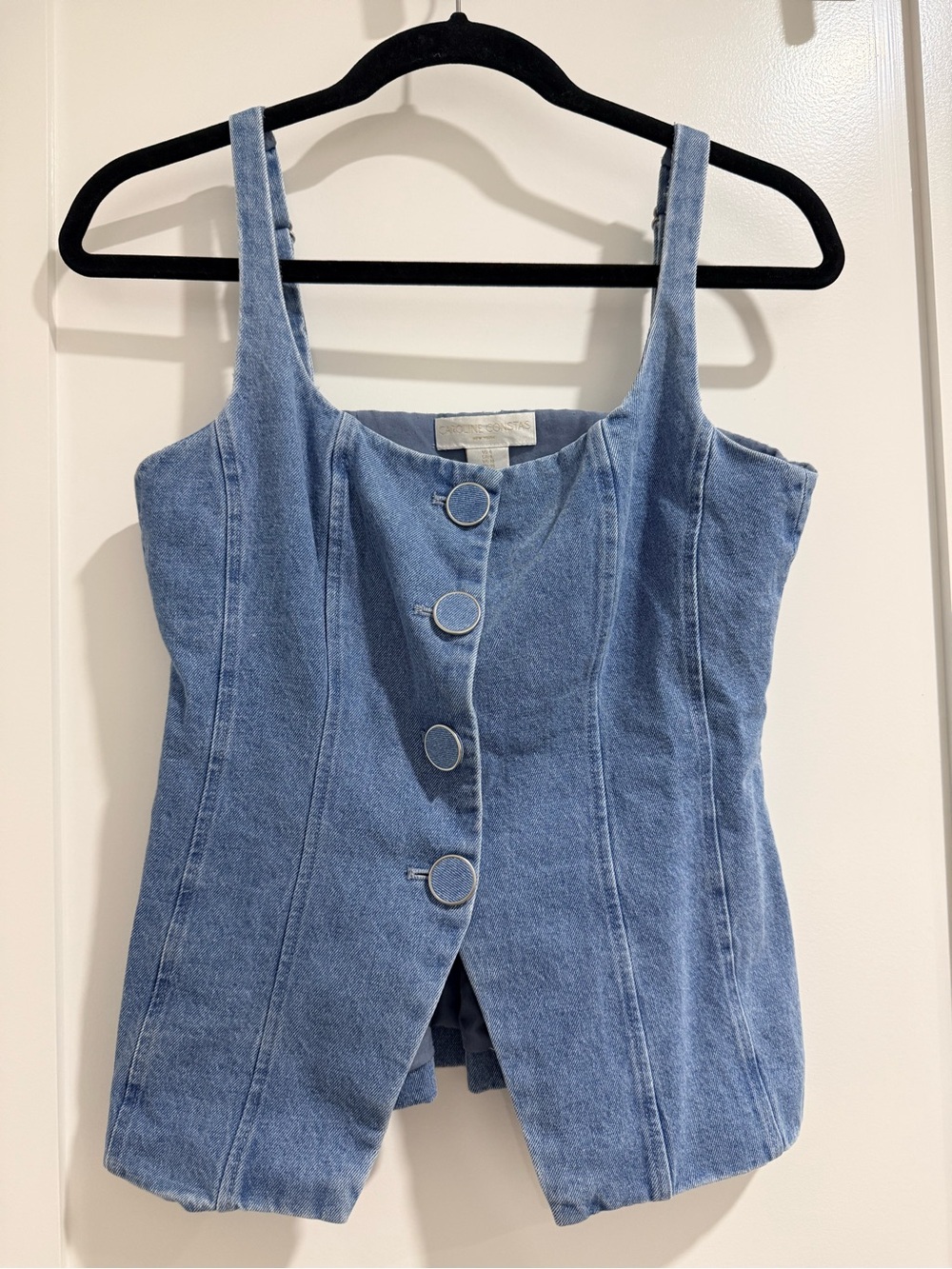 Caroline Constas Denim Button-Front Tank Top Bustier— Light Blue